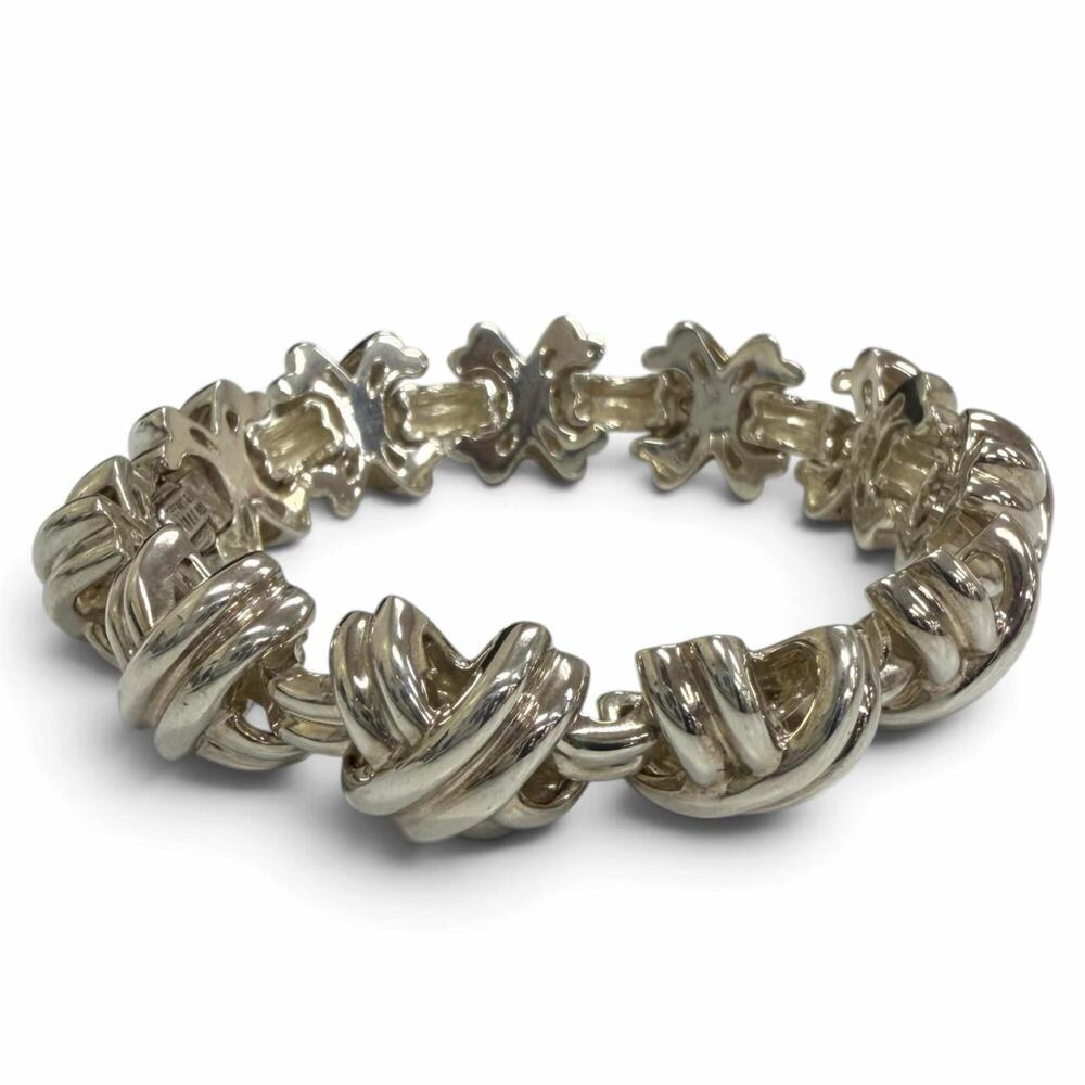 TIFFANY&Co. Tiffany Vintage SV925 Signature Link X Motif Bracelet, Silver, We...